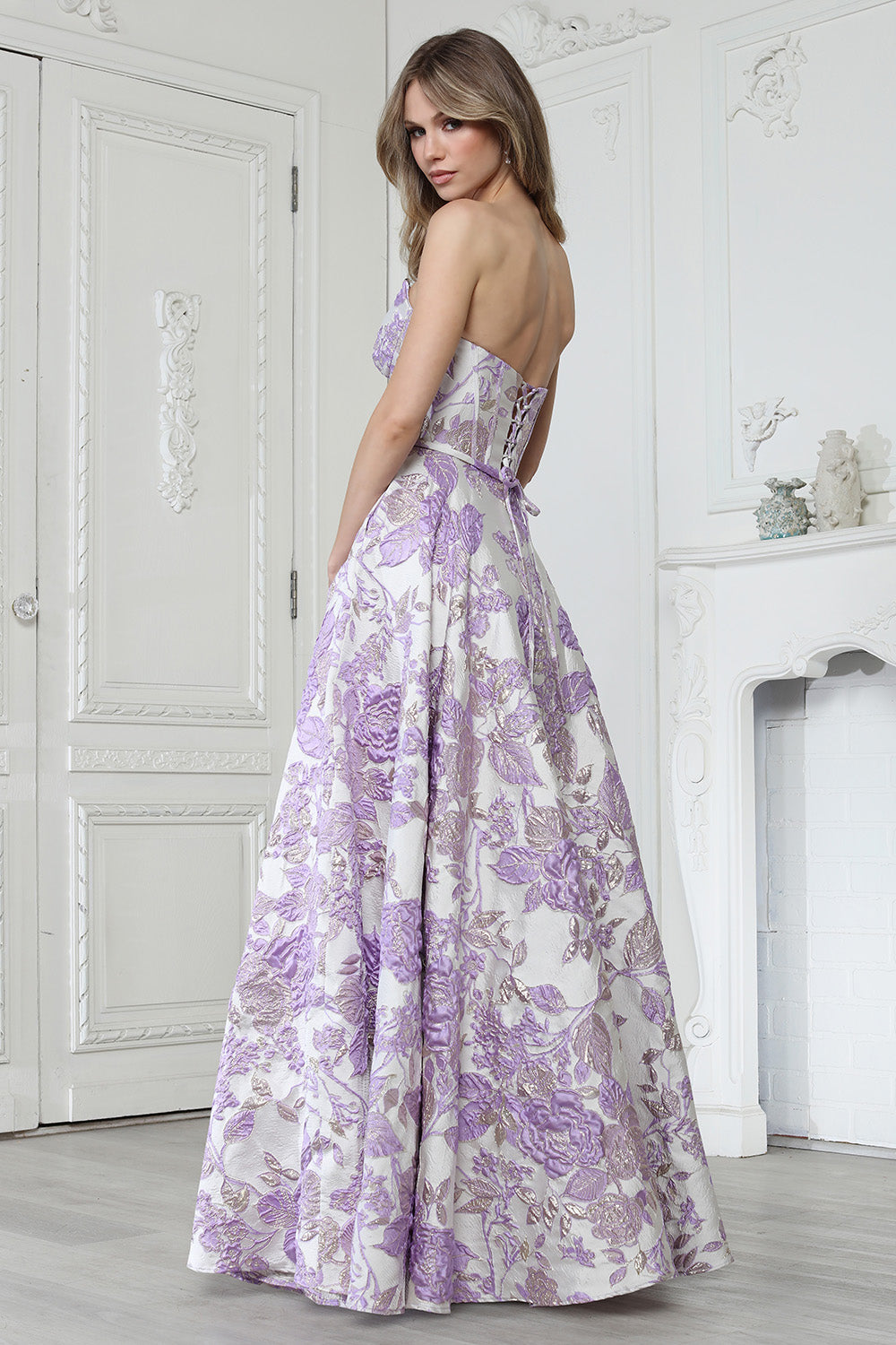 A-Line Strapless Formal Dress with Floral Jacquard (3397)