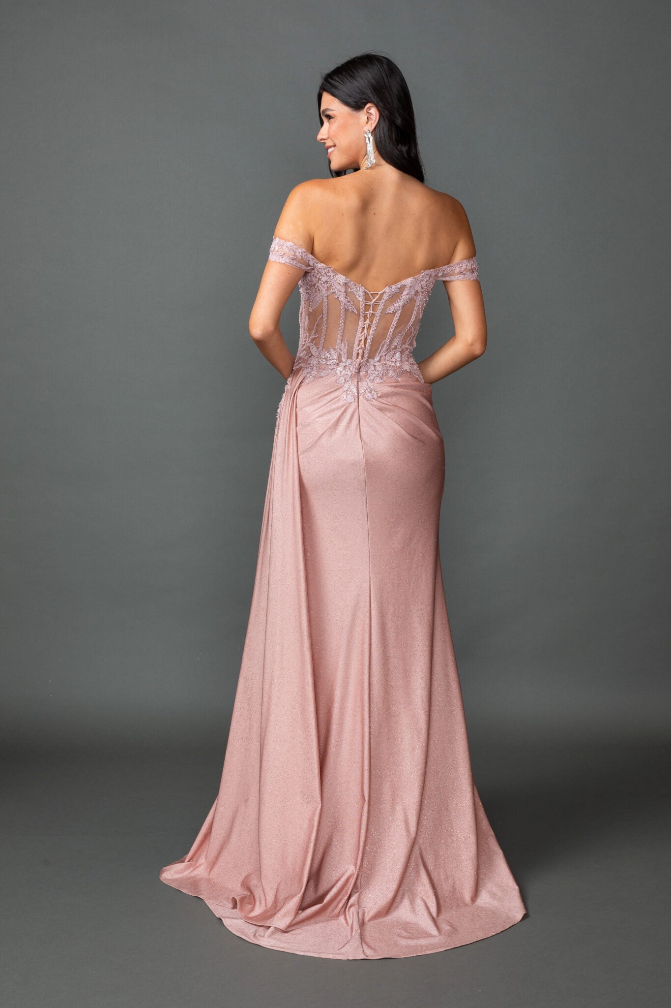 Glitter Fitted Gown With Off-Shoulder and Sweetheart Neckline (4535)