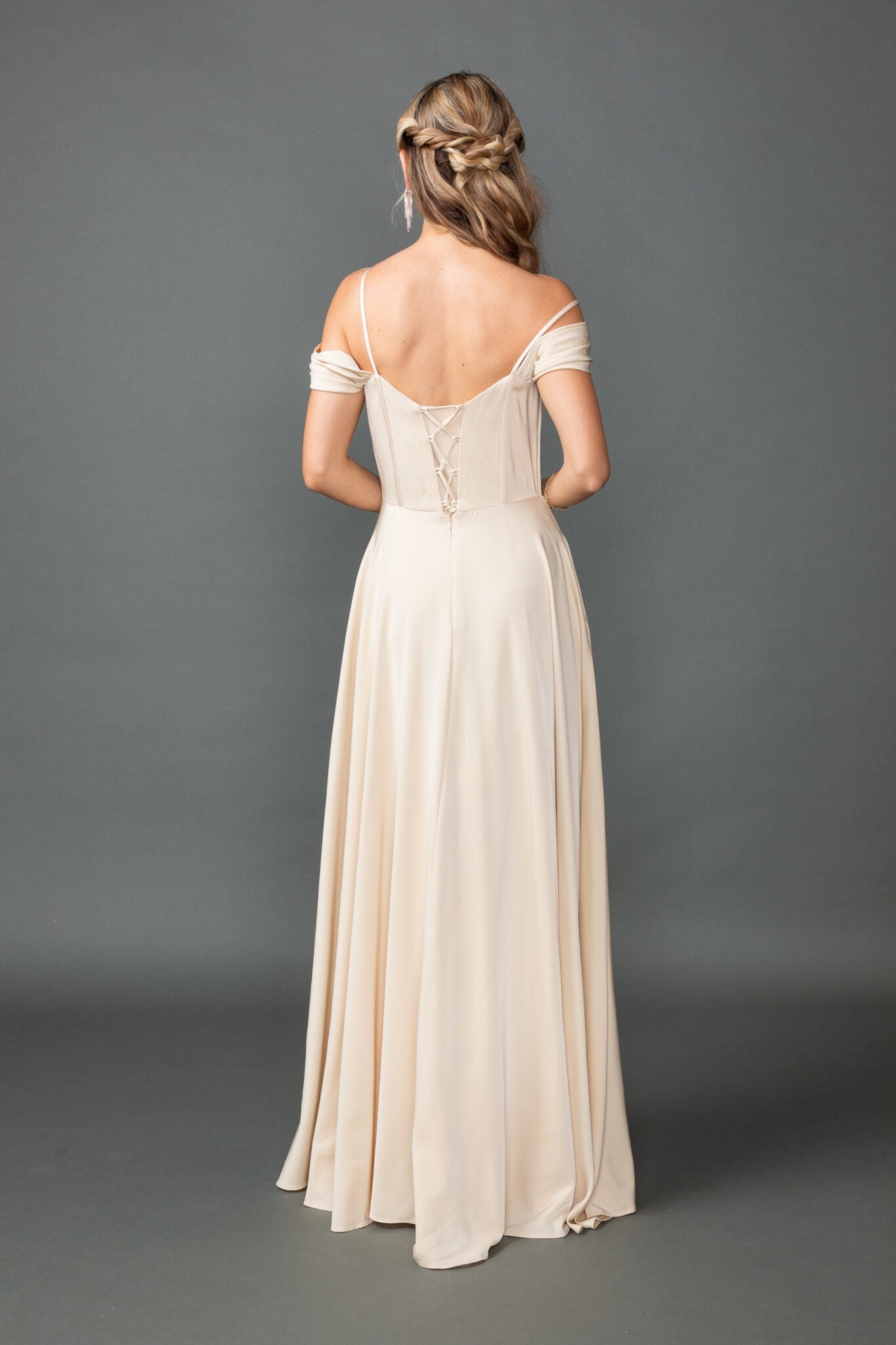 Chiffon Off-Shoulder Prom Dress with Cowl Neck & Front Slit (4539)