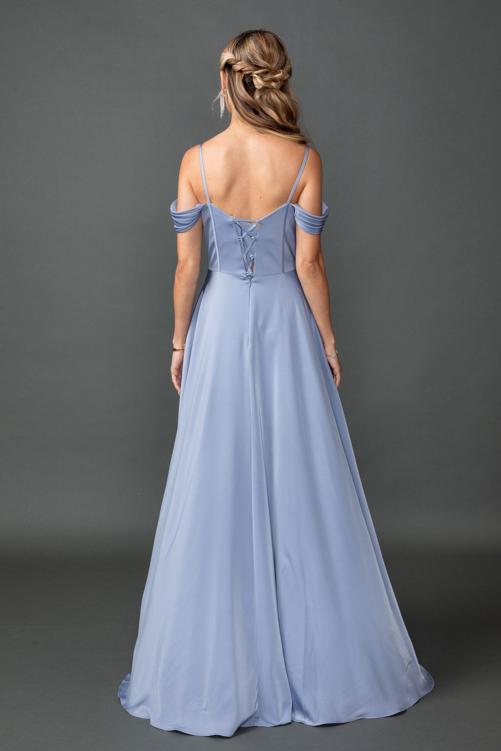 Chiffon Off-Shoulder Prom Dress with Cowl Neck & Front Slit (4539)