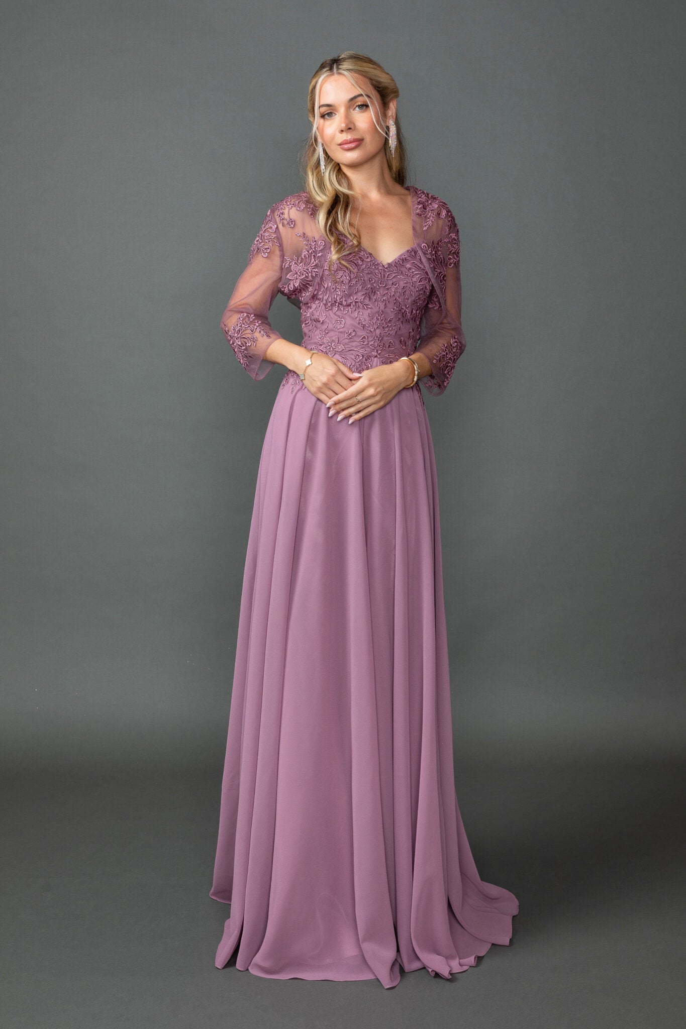 Sweetheart Chiffon A-Line Gown with Embroidered Bodice and Matching Bolero Jacket (4542)