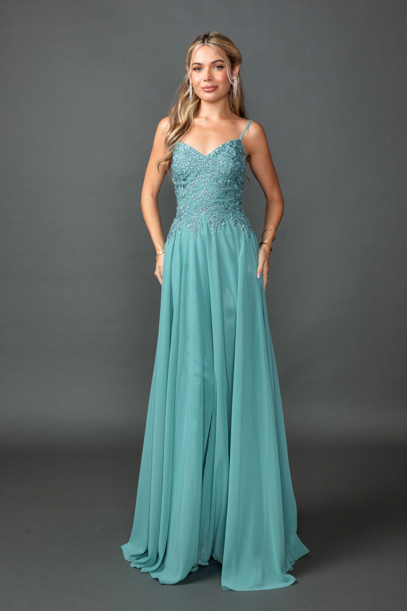 Sweetheart Chiffon A-Line Gown with Embroidered Bodice and Matching Bolero Jacket (4542)