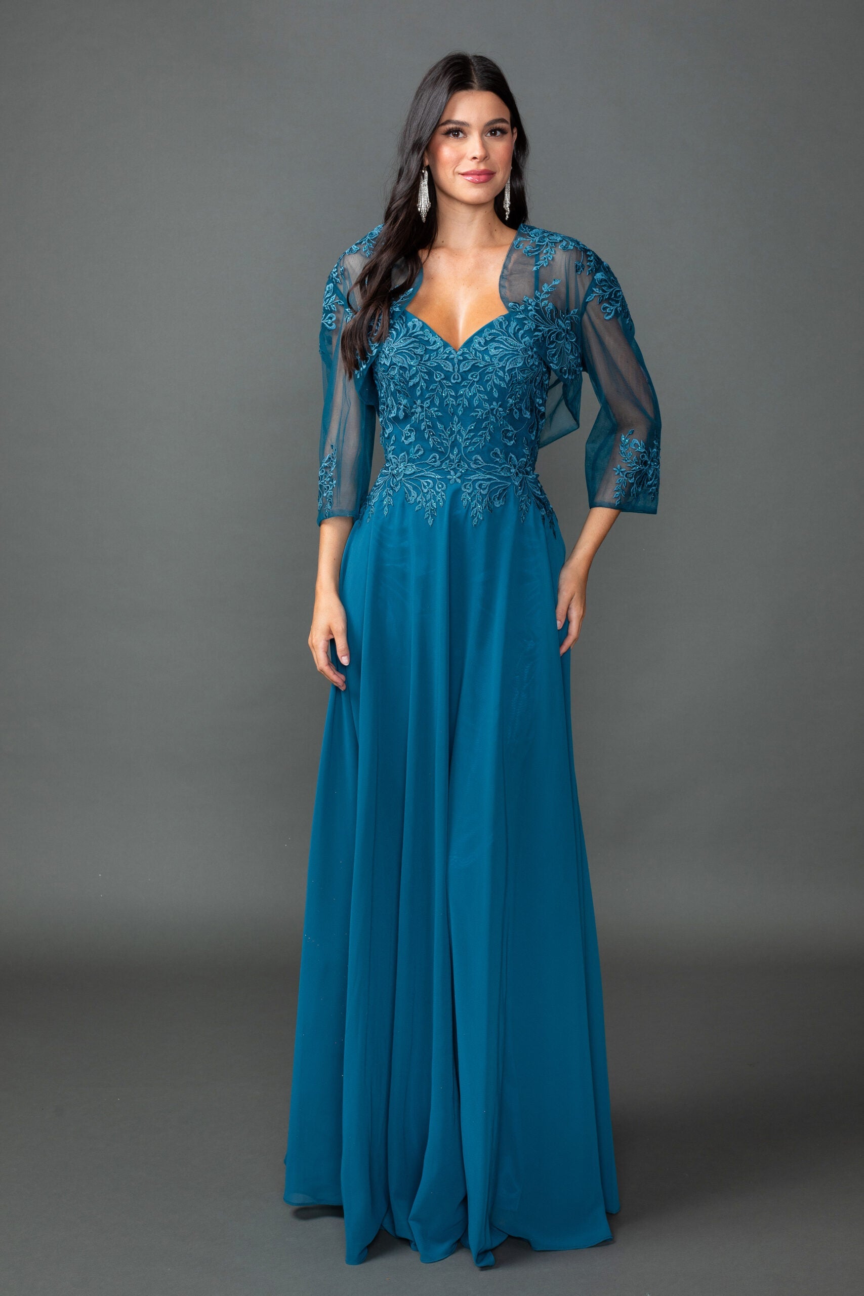 Sweetheart Chiffon A-Line Gown with Embroidered Bodice and Matching Bolero Jacket (4542)