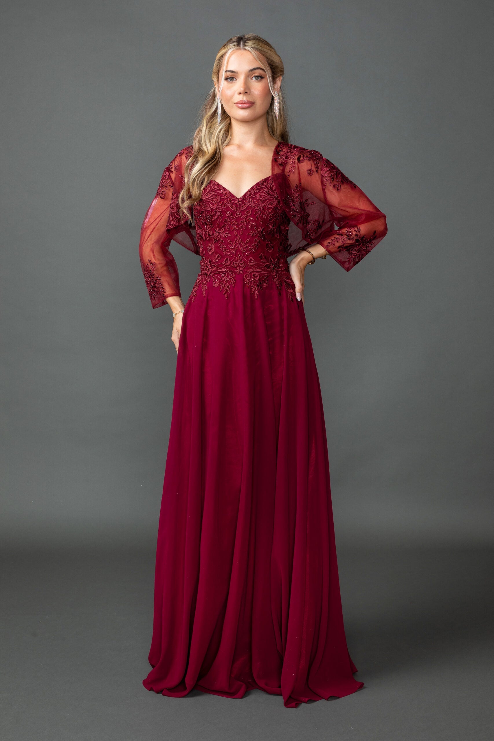Sweetheart Chiffon A-Line Gown with Embroidered Bodice and Matching Bolero Jacket (4542)