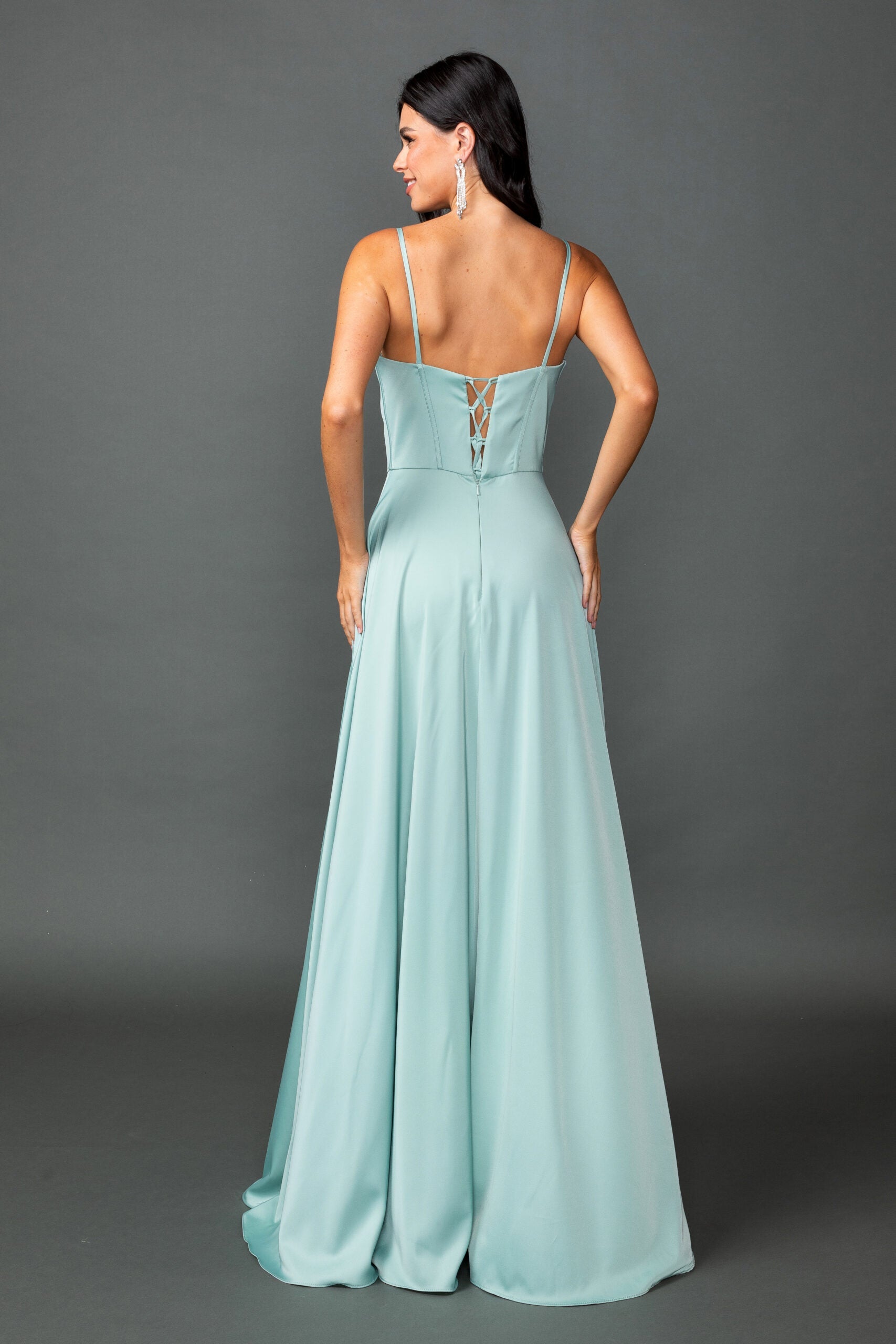 Sweetheart Satin A-Line Gown with Spaghetti Straps With Detachable Off-Shoulder and Slit (4544)