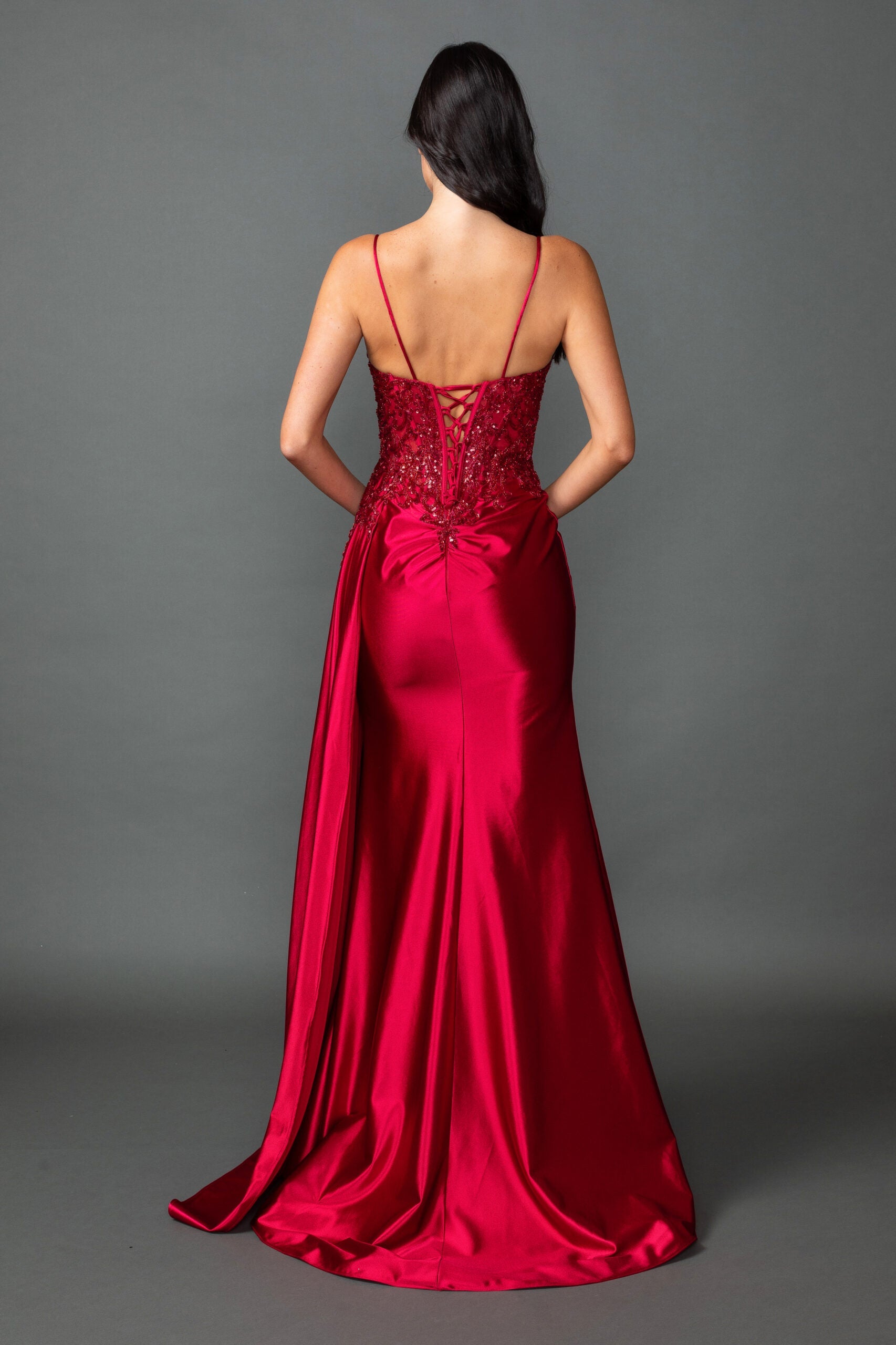 Exquisite Red Sequin Corset Slit Gown (4552)