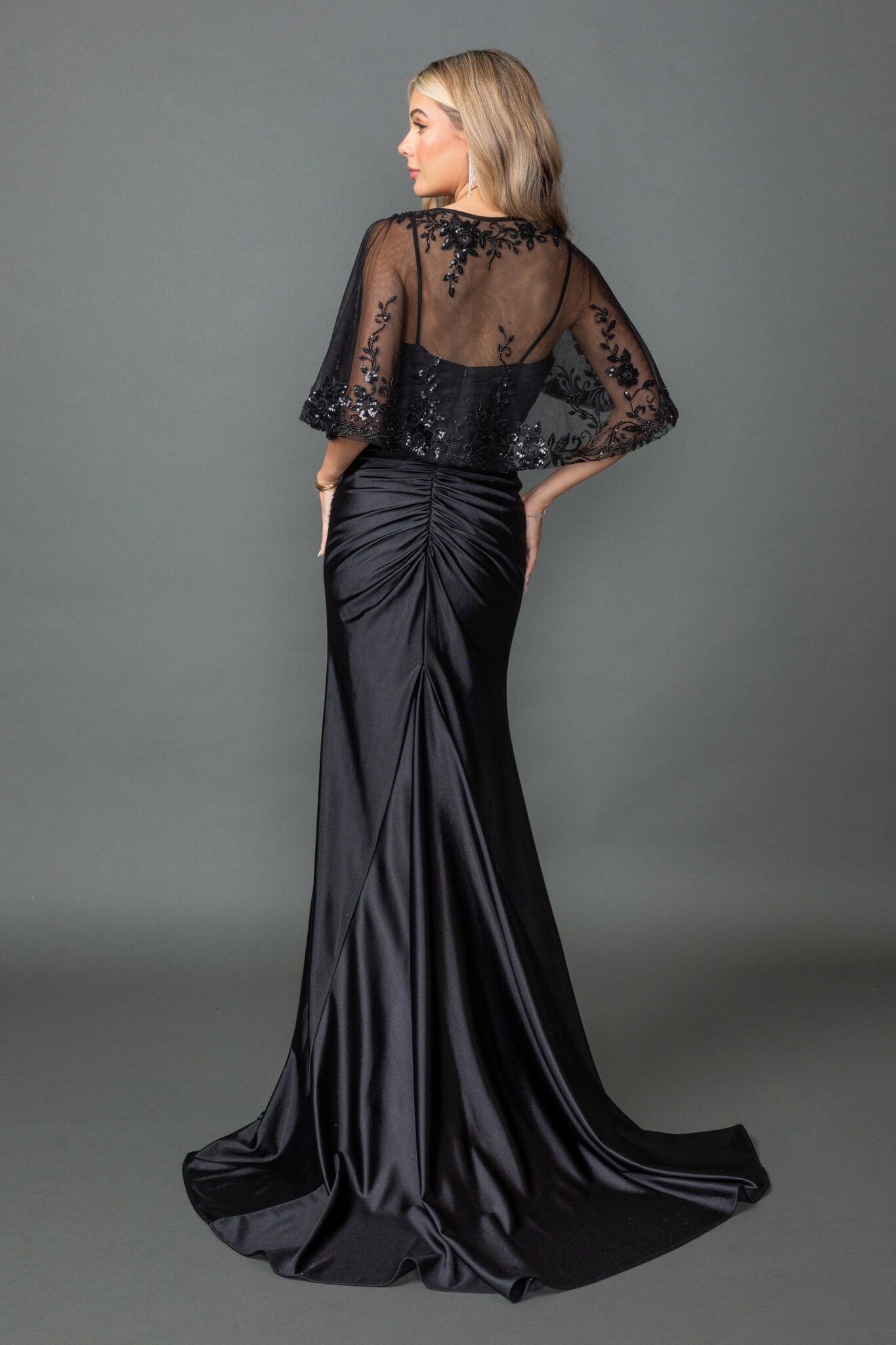 Sweetheart Neckline Evening Gown with Beaded Lace Bodice and Slit (4558)