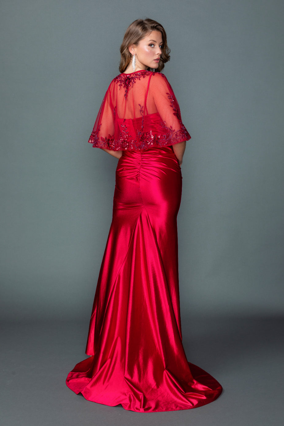 Sweetheart Neckline Evening Gown with Beaded Lace Bodice and Slit (4558)
