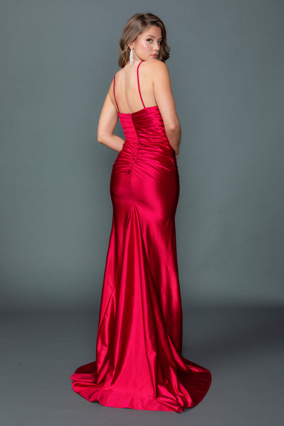 Sweetheart Neckline Evening Gown with Beaded Lace Bodice and Slit (4558)