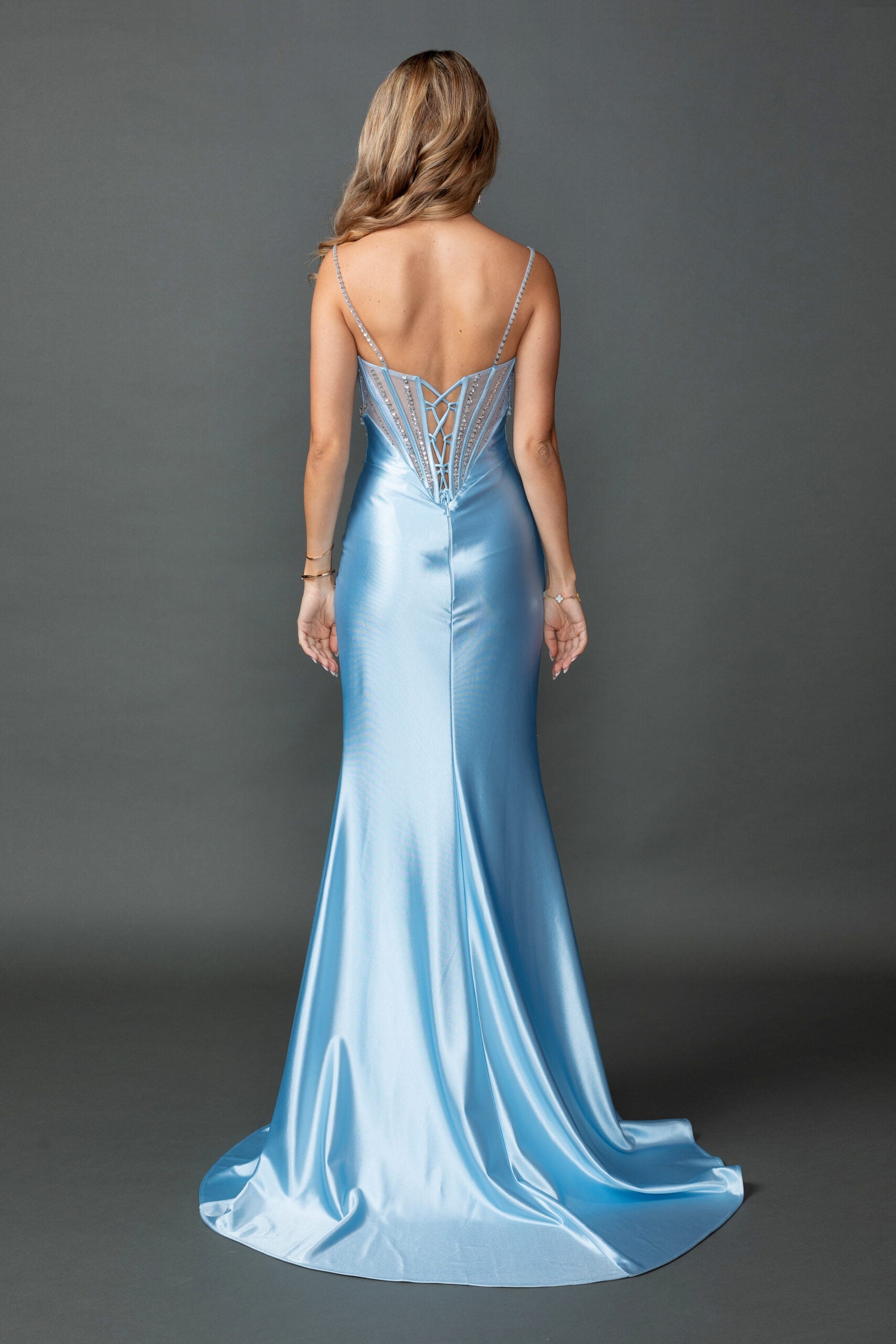 Alluring Sweetheart Beaded Corset Satin Slit Fitted Gown (4576)