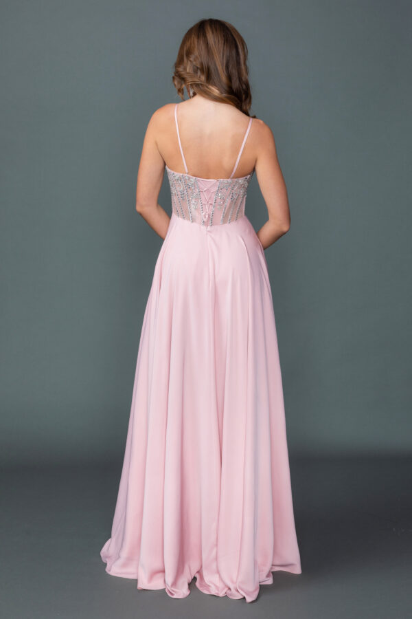 Sweetheart Neckline Illusion Corset Bodice Prom Dress with Flowing A Line Skirt and High Slit (4589)