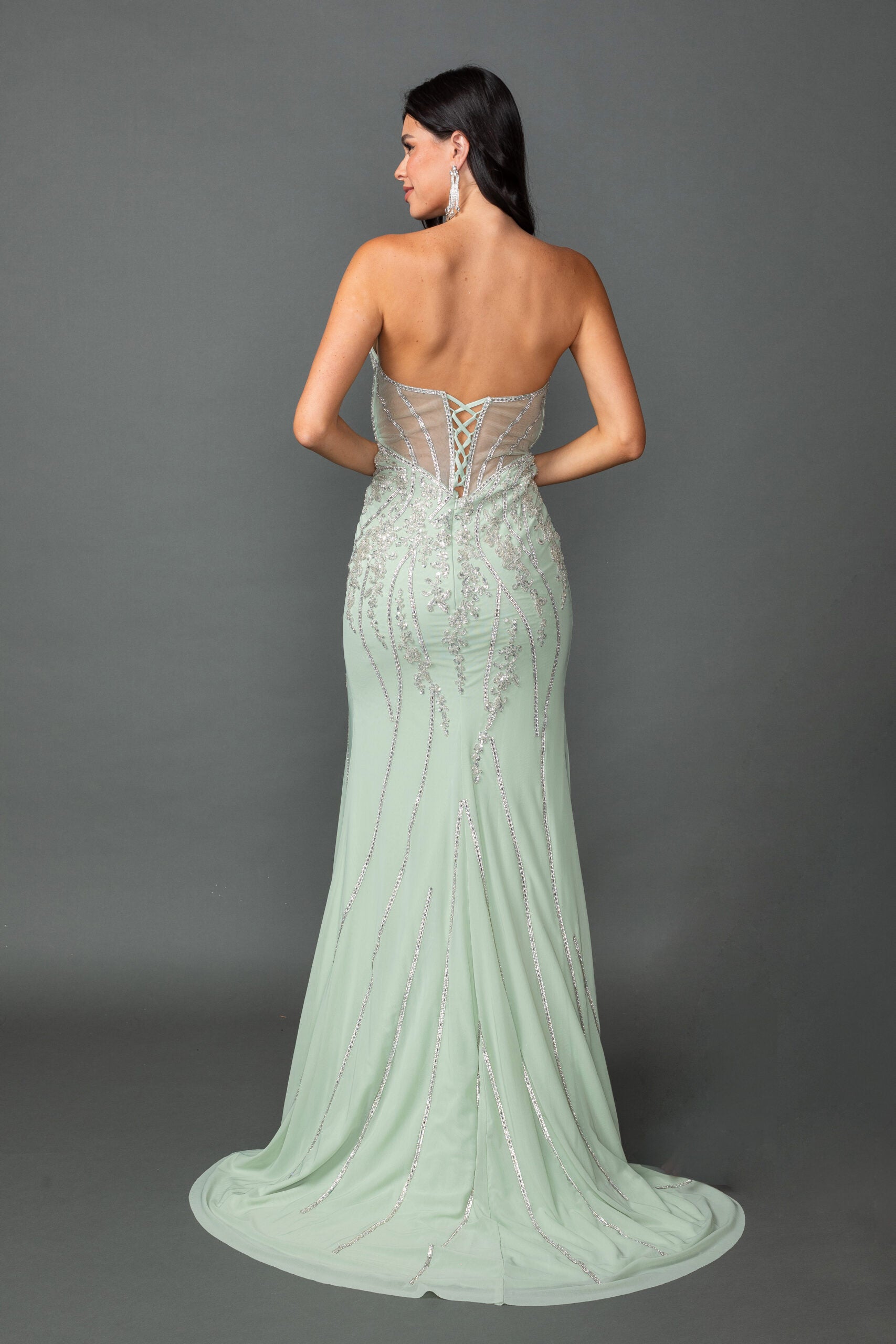 Strapless Sweetheart Illusion Corset Beaded Prom Dress with High Slit (4595)