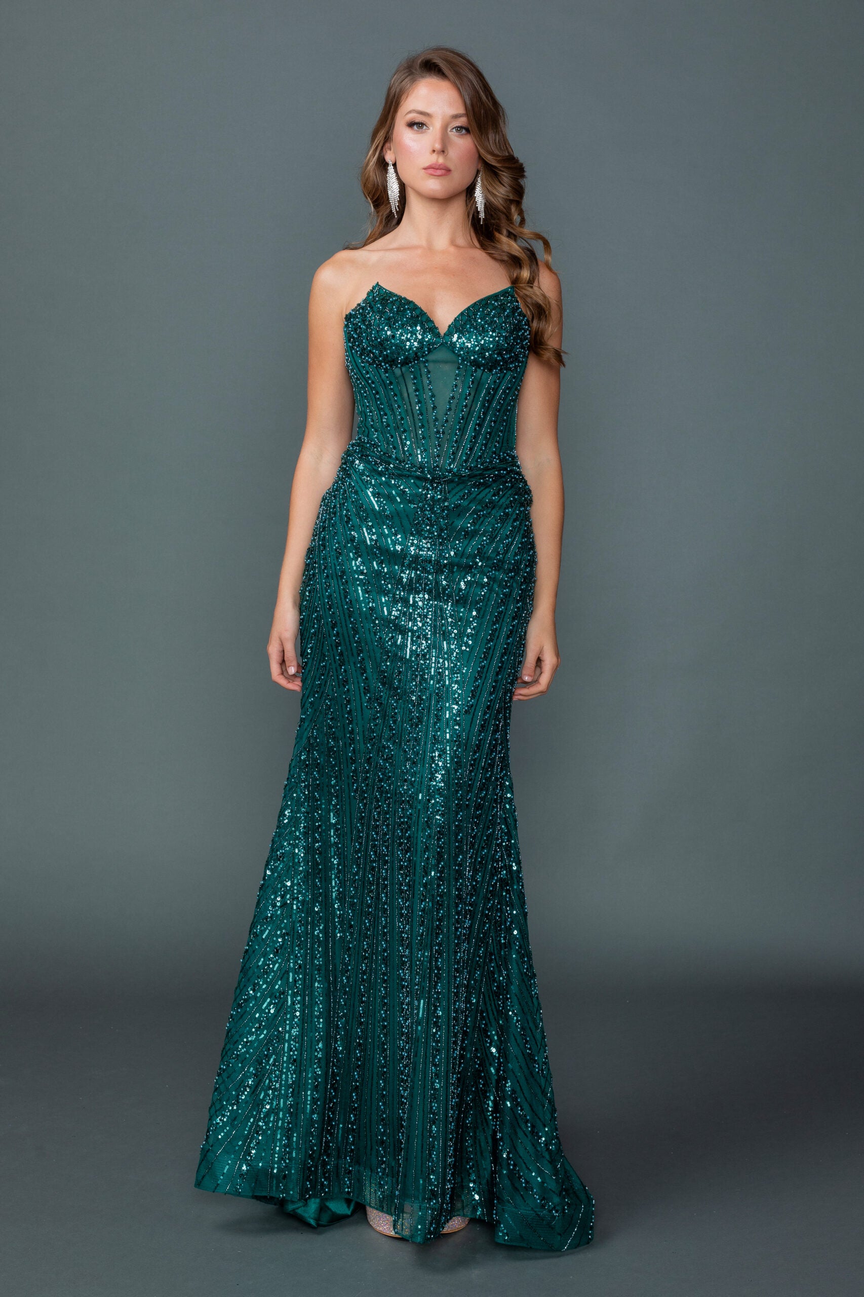 Strapless Sweetheart Illusion Corset Sequined Mermaid Prom Dress (4606)