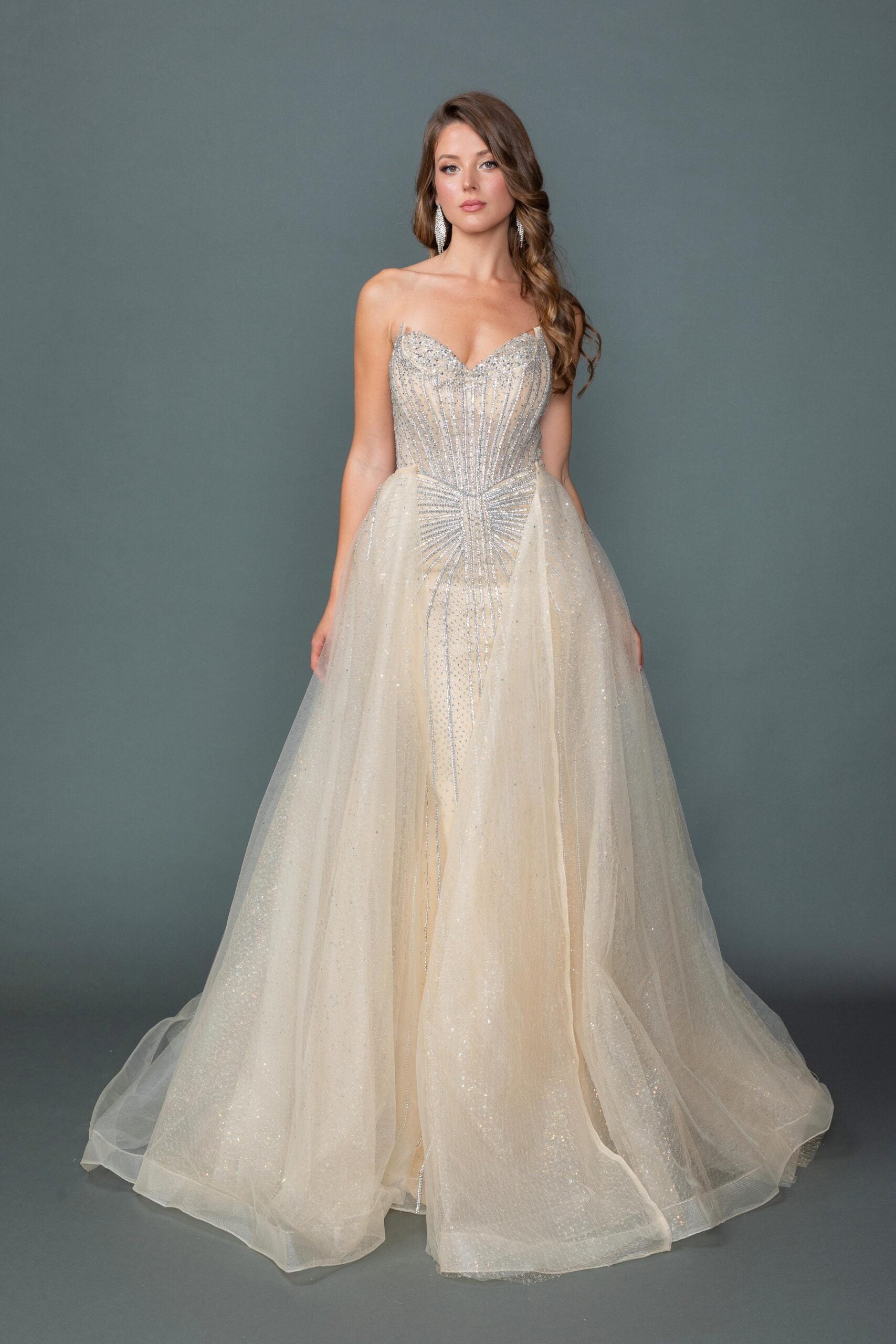 Strapless Sweetheart Beaded Mermaid Prom Dress (4607) Champagne / XL