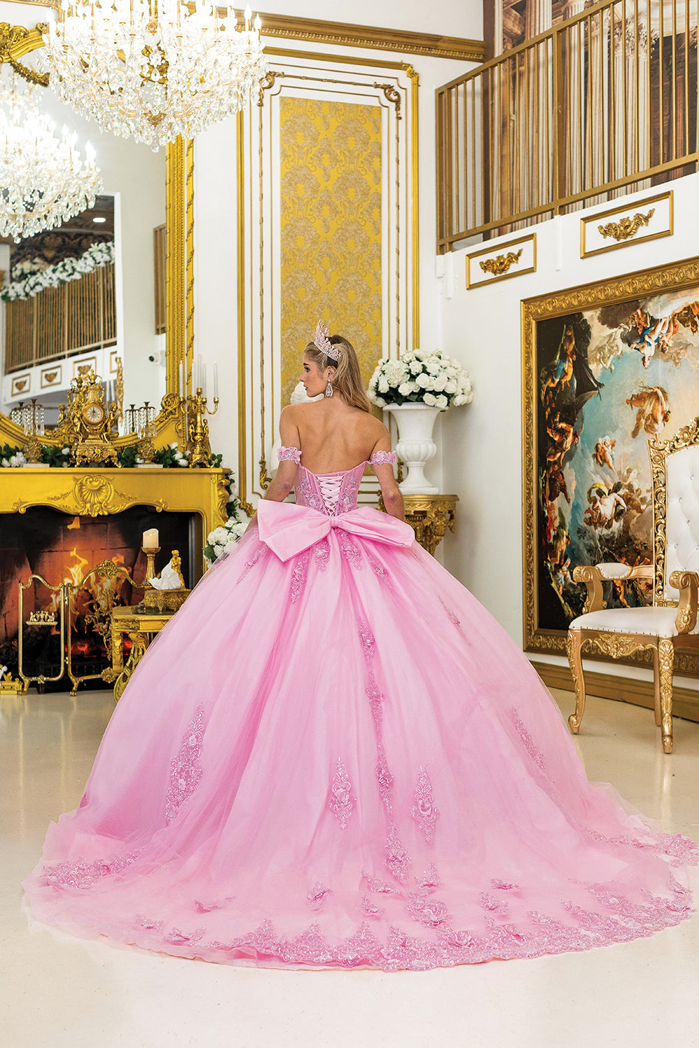 Off Shoulder Floral Corset Ball Gown with Embroidered Skirt (5000)