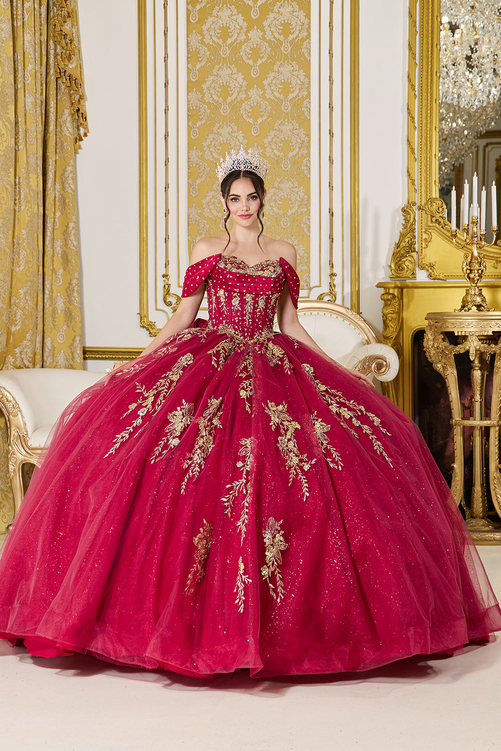 Off Shoulder Sweetheart Corset Ball Gown with Embroidered Tulle Skirt (5067)