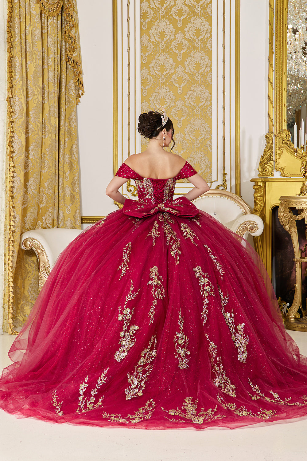 Off Shoulder Sweetheart Corset Ball Gown with Embroidered Tulle Skirt (5067)
