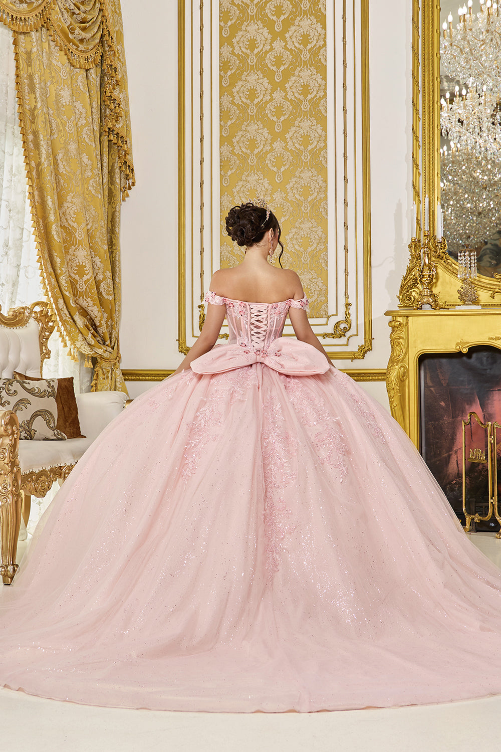 Off-Shoulder-Floral-Corset-Ball-Gown-with-Beaded-Applique-(5090)