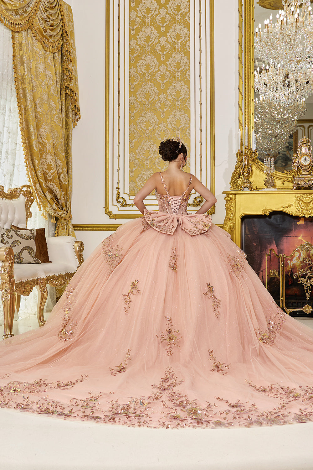 V-Neck Beaded Corset Ball Gown with Layered Tulle Skirt (5131)