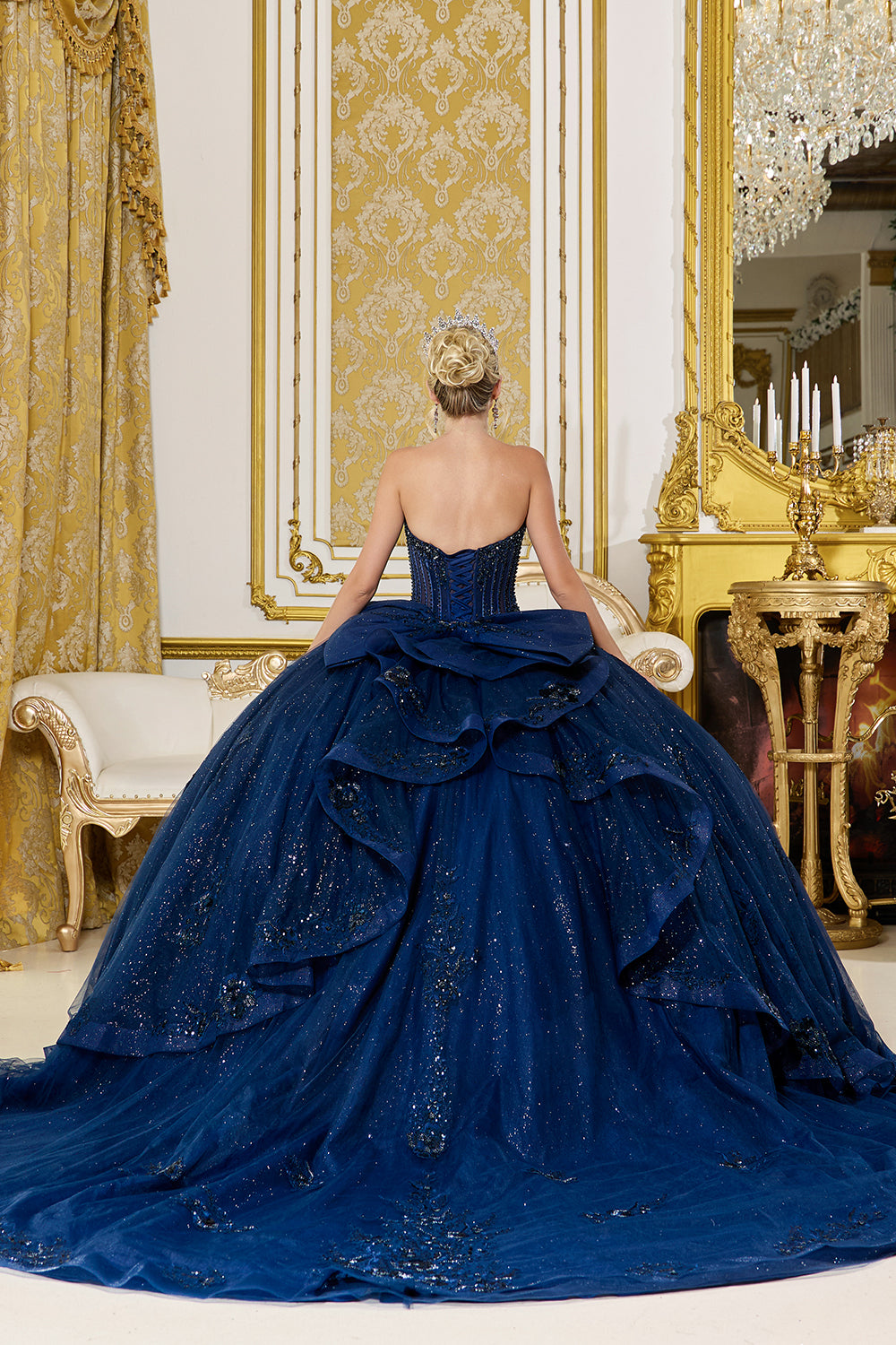 Strapless Sweetheart Corset Ball Gown with Glitter Applique Tulle Skirt (5144)