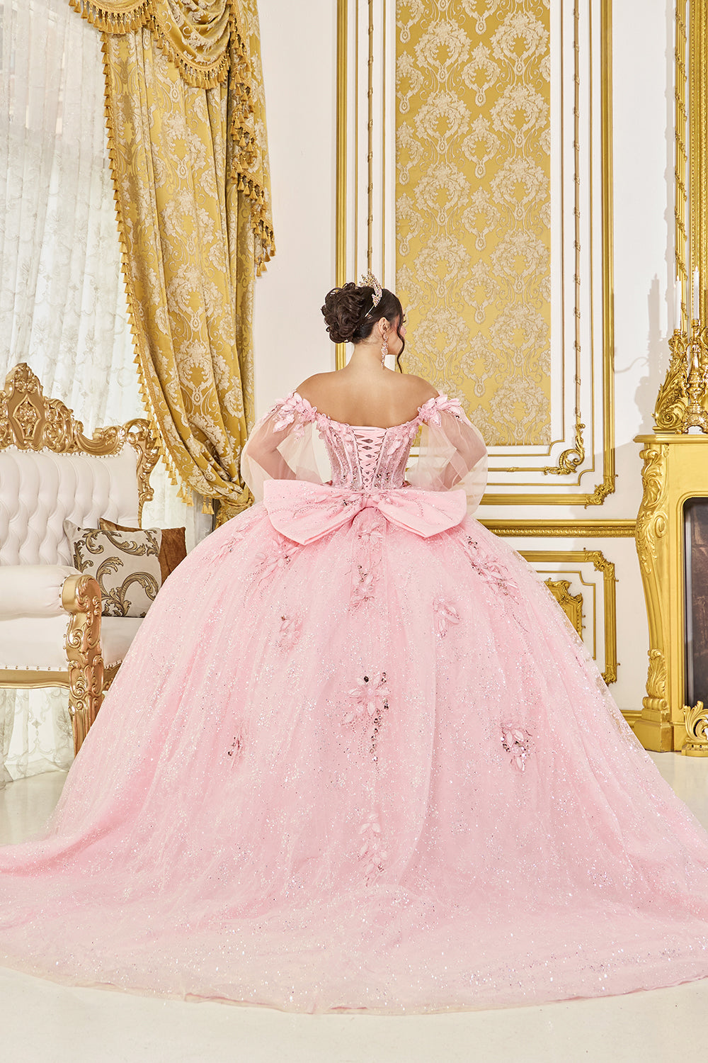 Off Shoulder Sweetheart Corset Ball Gown with 3D Floral Applique (5145)