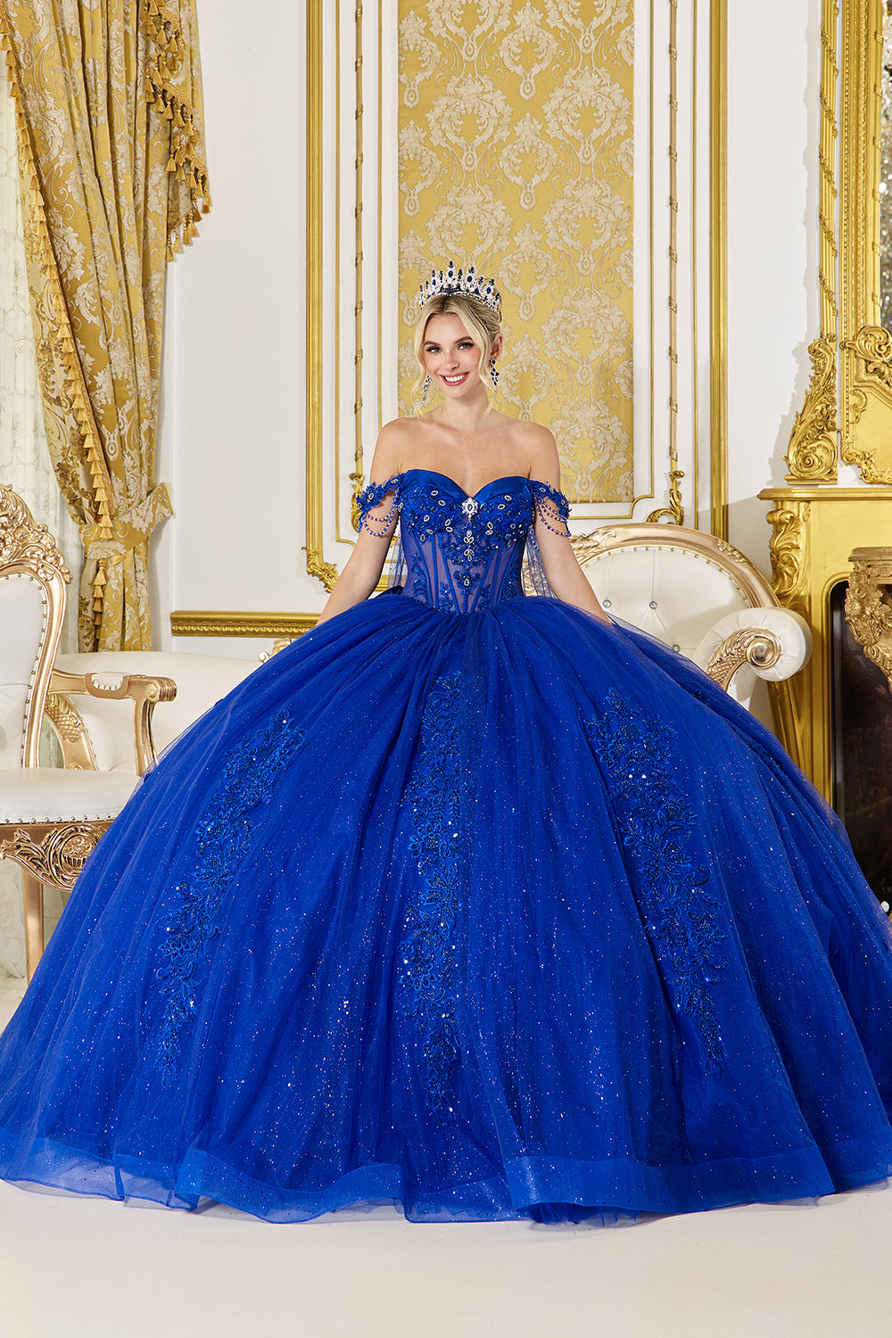 Strapless Sweetheart Corset Ball Gown with Glitter Tulle Skirt (5155)