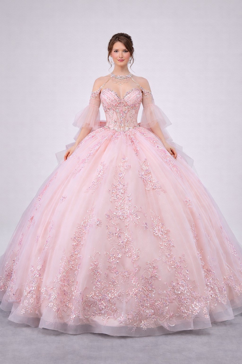Sweetheart Off Shoulder Embellished Corset Ball Gown Quinceanera Dress (5179)