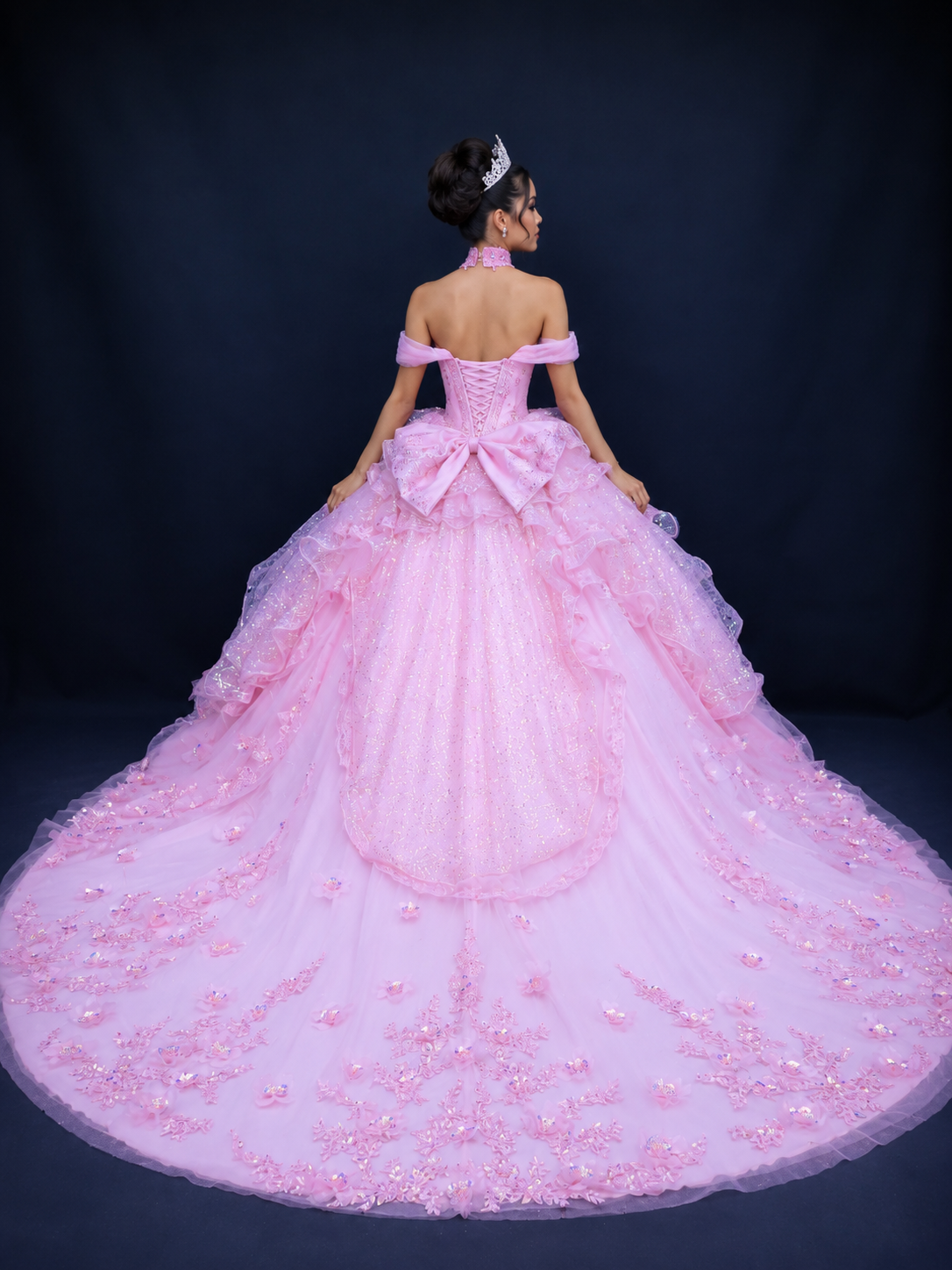Fairytale Off-Shoulder Quinceañera Ball Gown with 3D Floral Appliqué (5182)