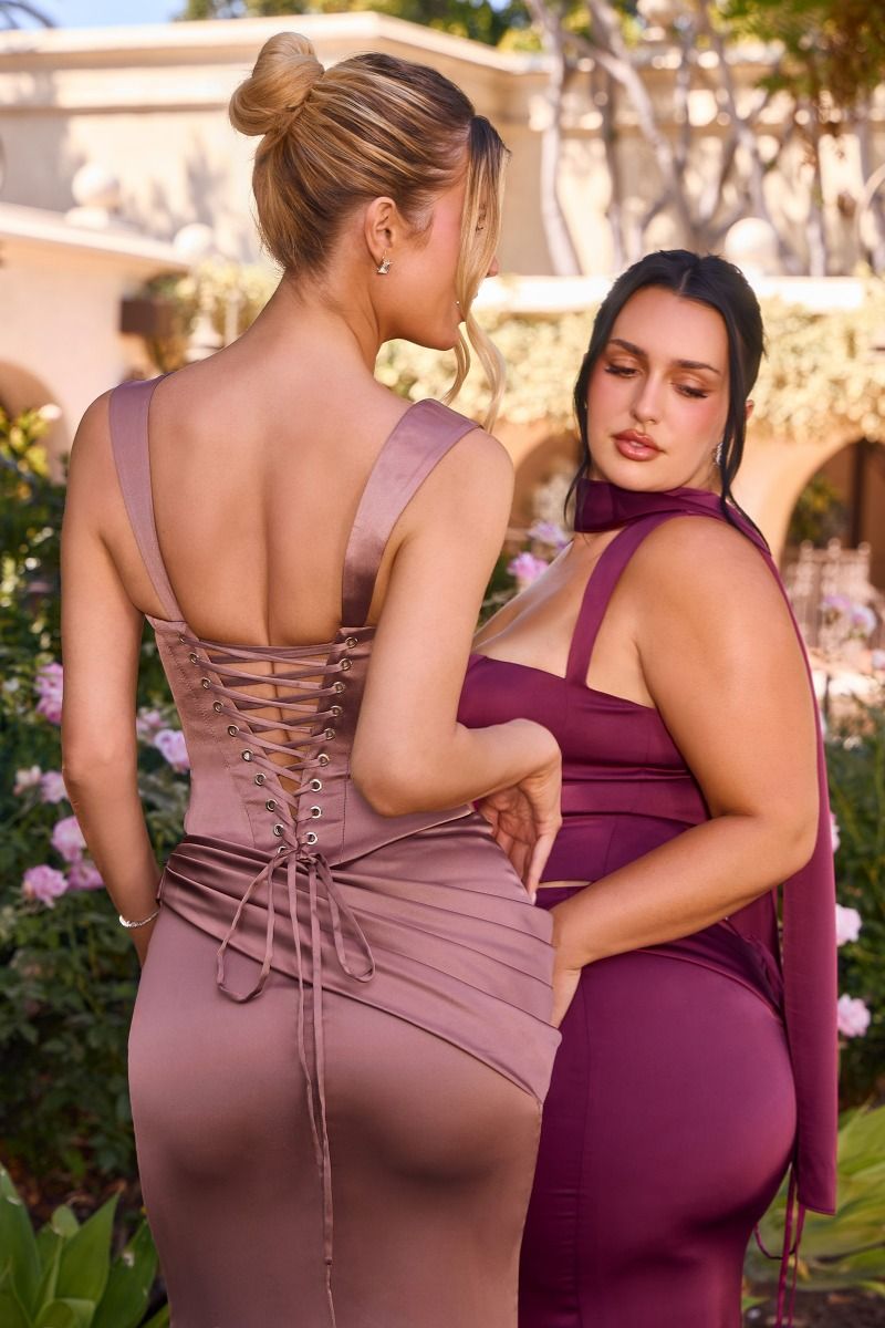 Satin Two Piece Fitted Gown (7437)