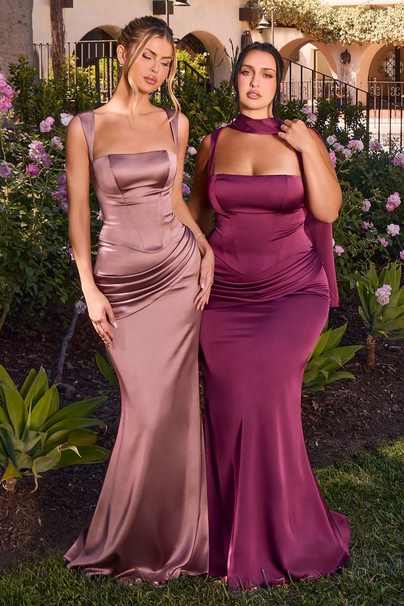 Satin Two Piece Fitted Gown (7437)