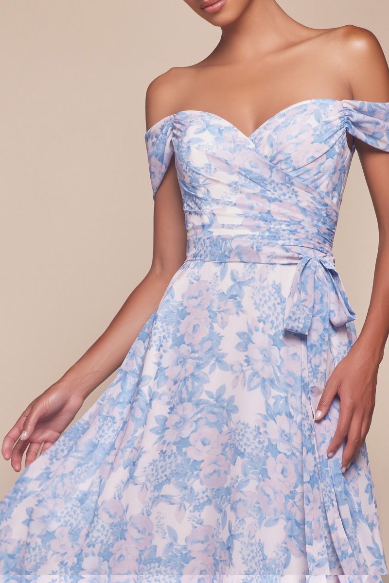 Off The Shoulder Floral Printed A-Line Dress (7441)