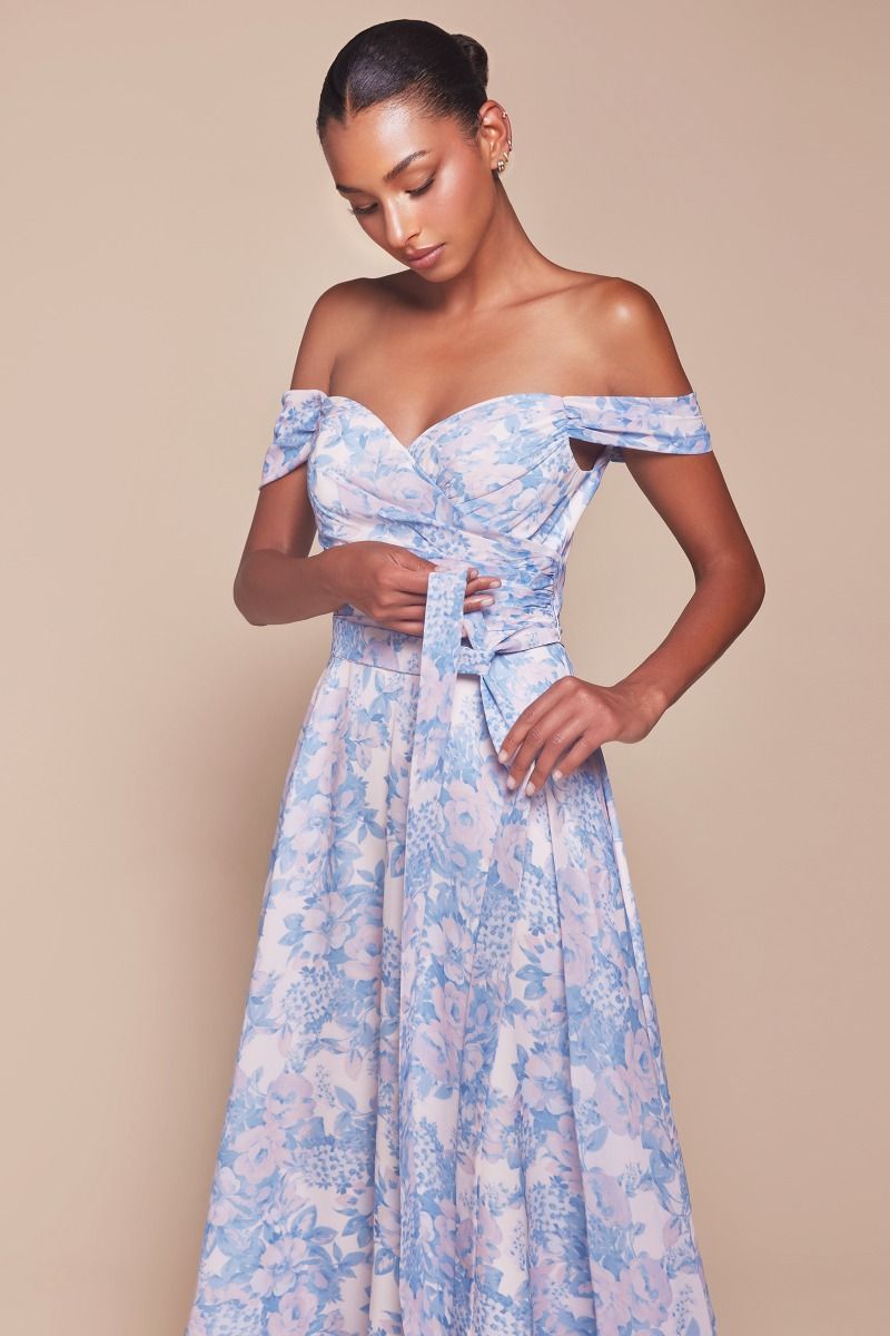 Off The Shoulder Floral Printed A-Line Dress (7441)