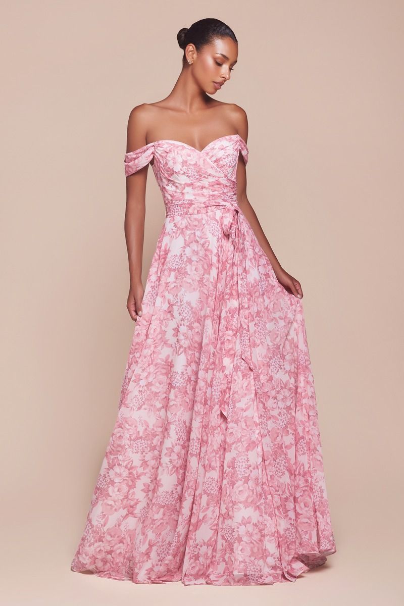 Off The Shoulder Floral Printed A-Line Dress (7441)