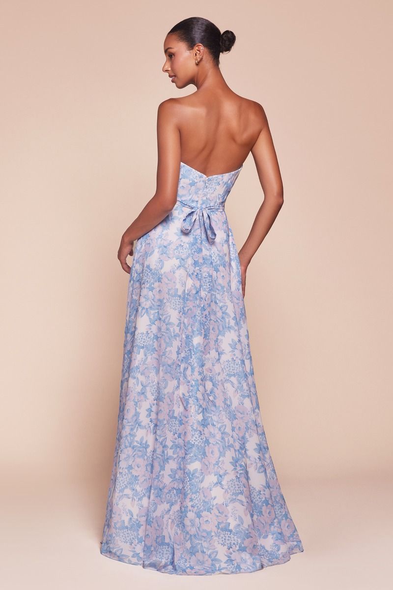 Strapless A-Line Floral Satin Dress (7443)