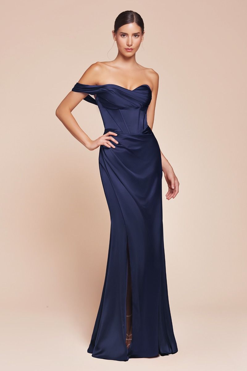 One Shoulder Satin Corset Gown (7448)