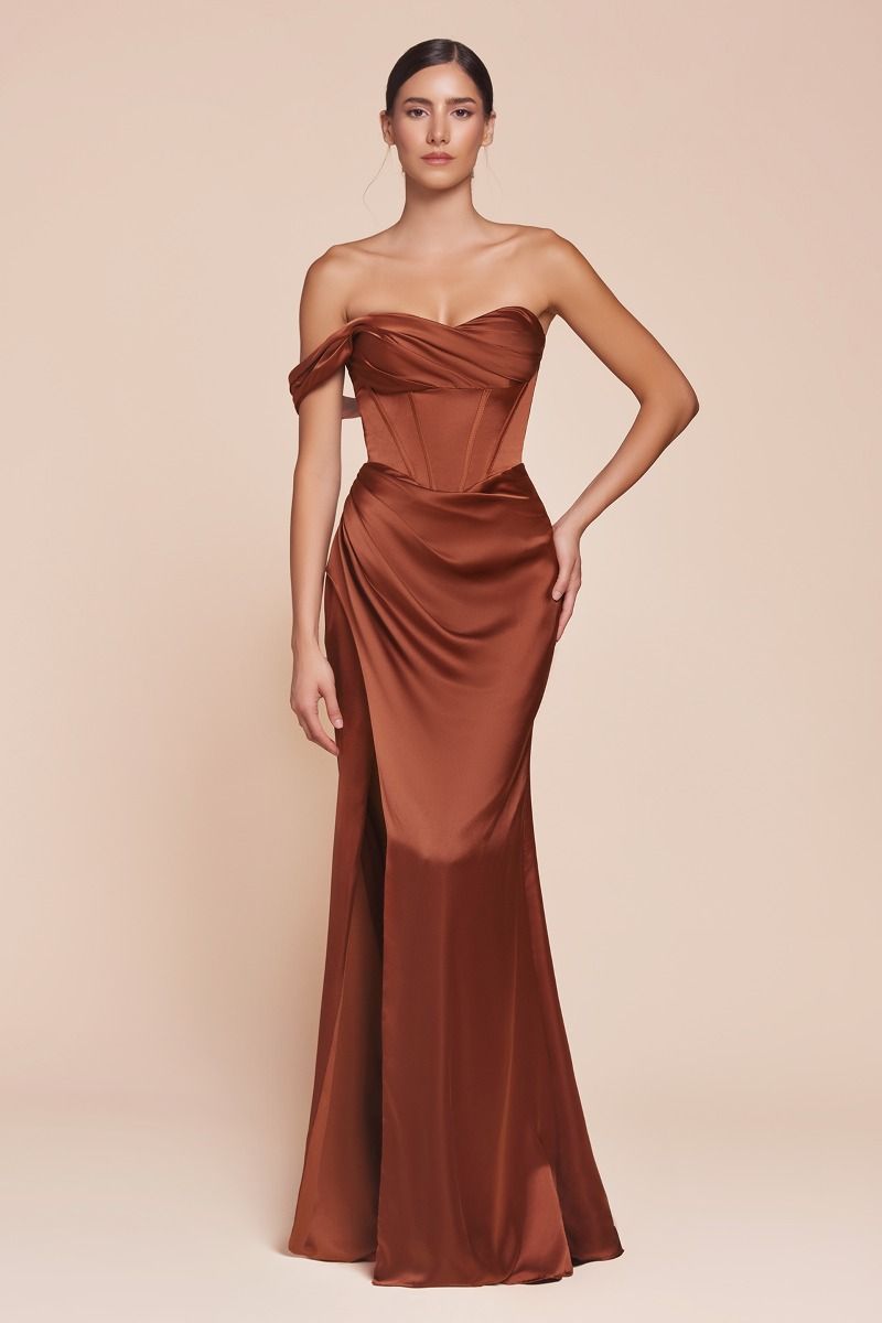One Shoulder Satin Corset Gown (7448)