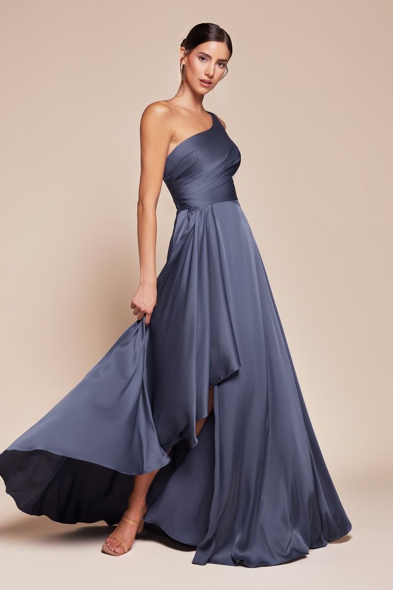 One Shoulder Satin A-Line Dress (7450)