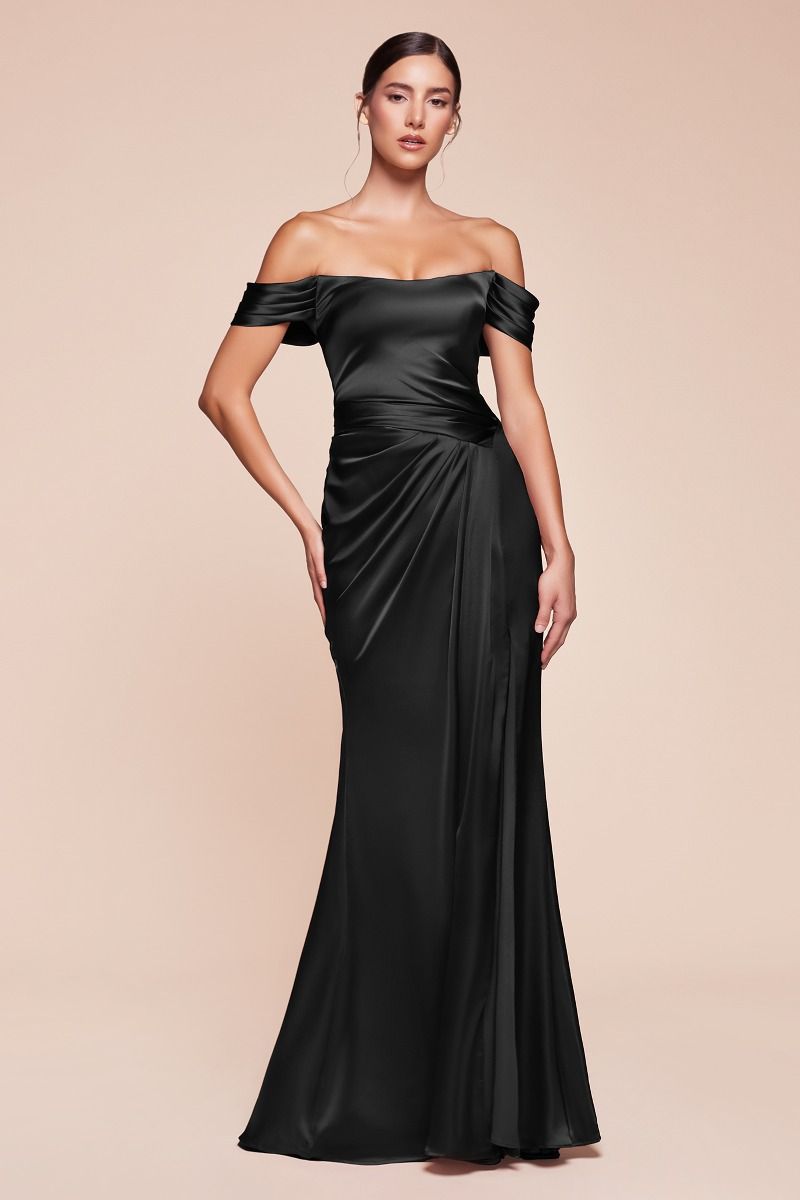 Off The Shoulder Lace Up Corset Satin Gown (7452)