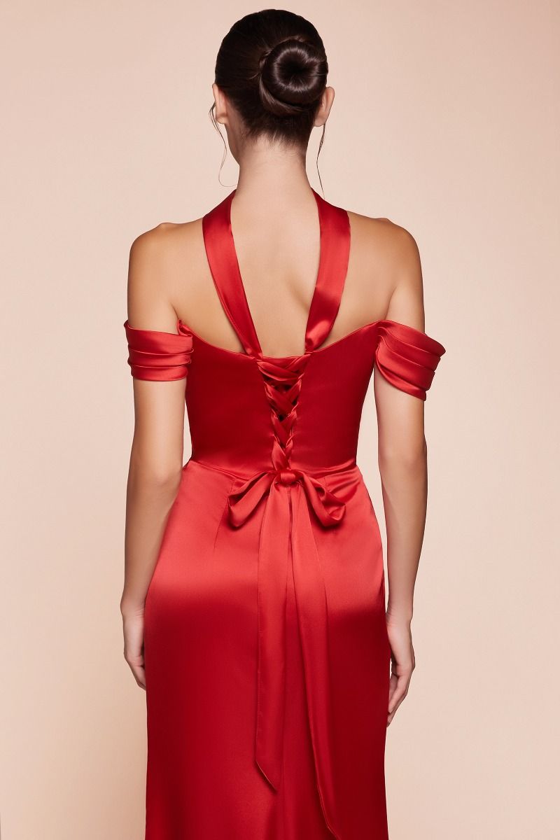 Off The Shoulder Lace Up Corset Satin Gown (7452)