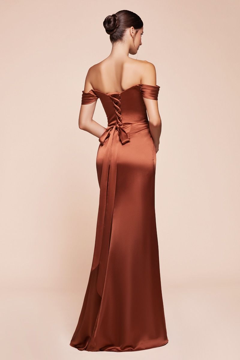 Off The Shoulder Lace Up Corset Satin Gown (7452)