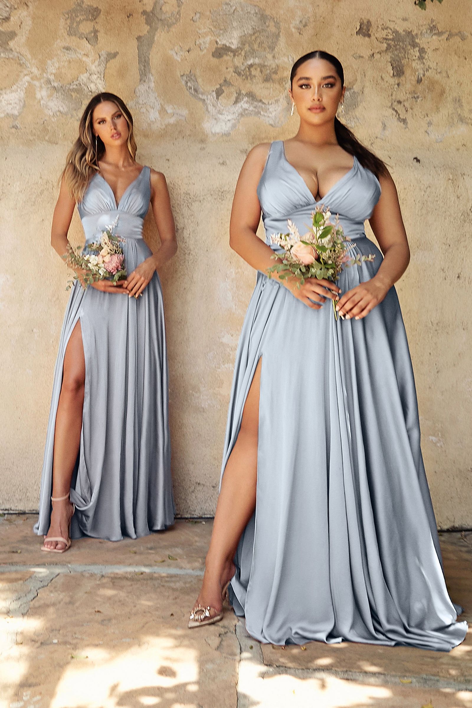 Elegant Deep V-Neck Satin A-Line Gown with Empire Waist (7469)