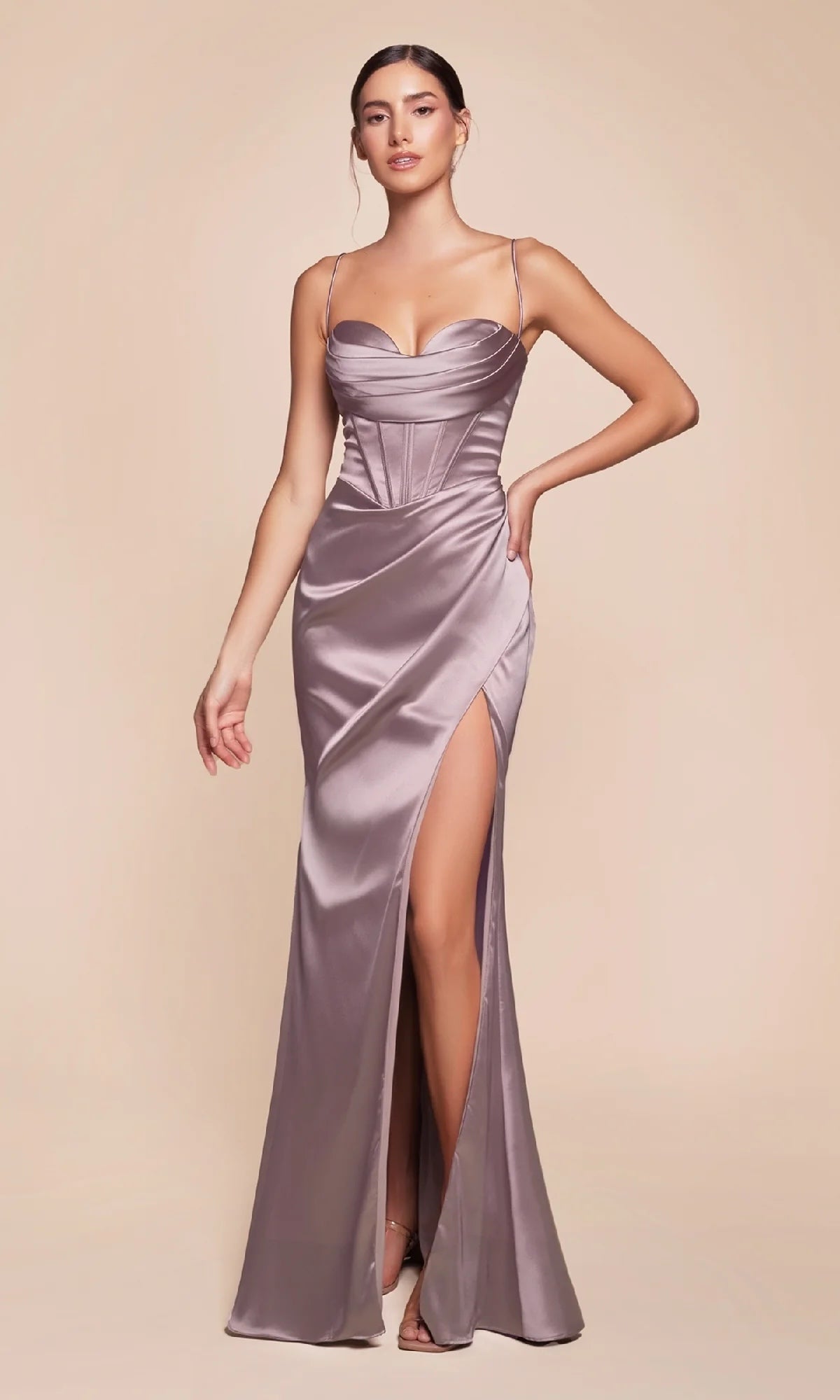 Corset Pleated Satin Gown (7483)
