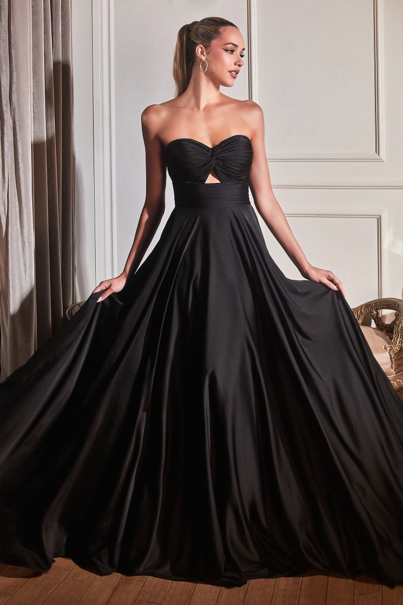 Elegant Satin A-Line Dress with V-Neckline and Gathered Waist (7496)