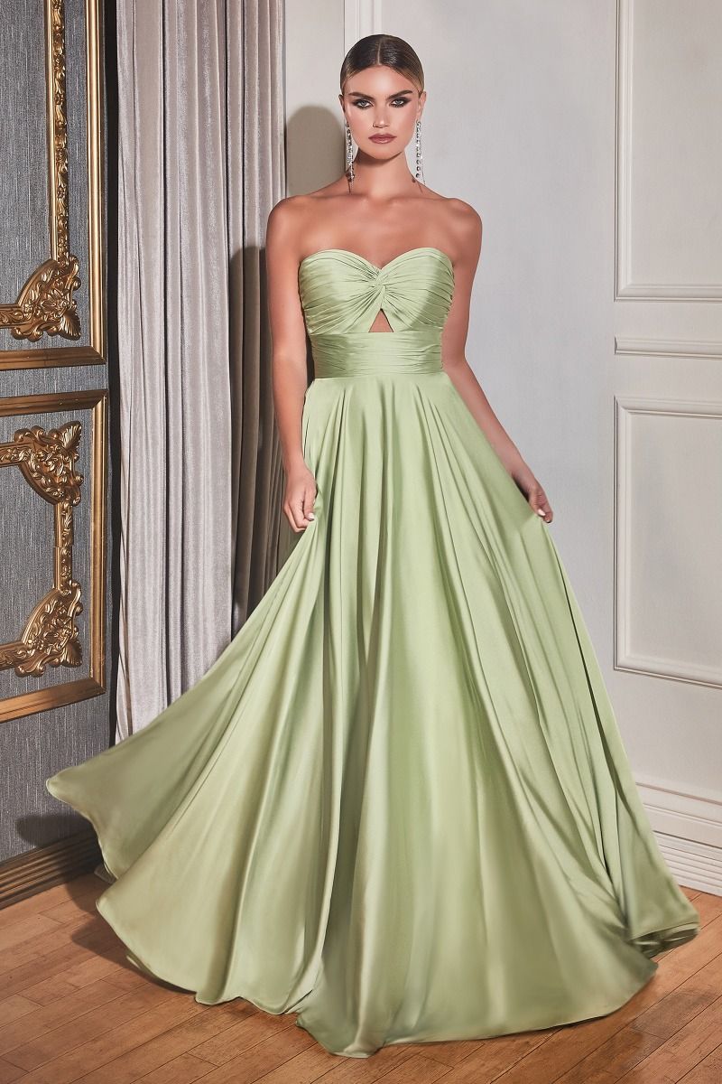 Elegant Satin A-Line Dress with V-Neckline and Gathered Waist (7496)