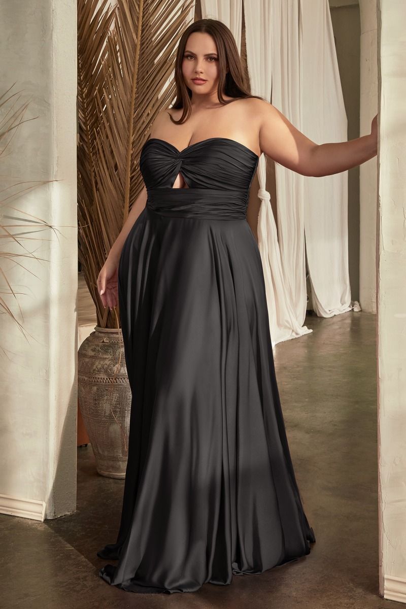 Refined Strapless Satin A Line Dress with Keyhole Waist Detail (7496C)
