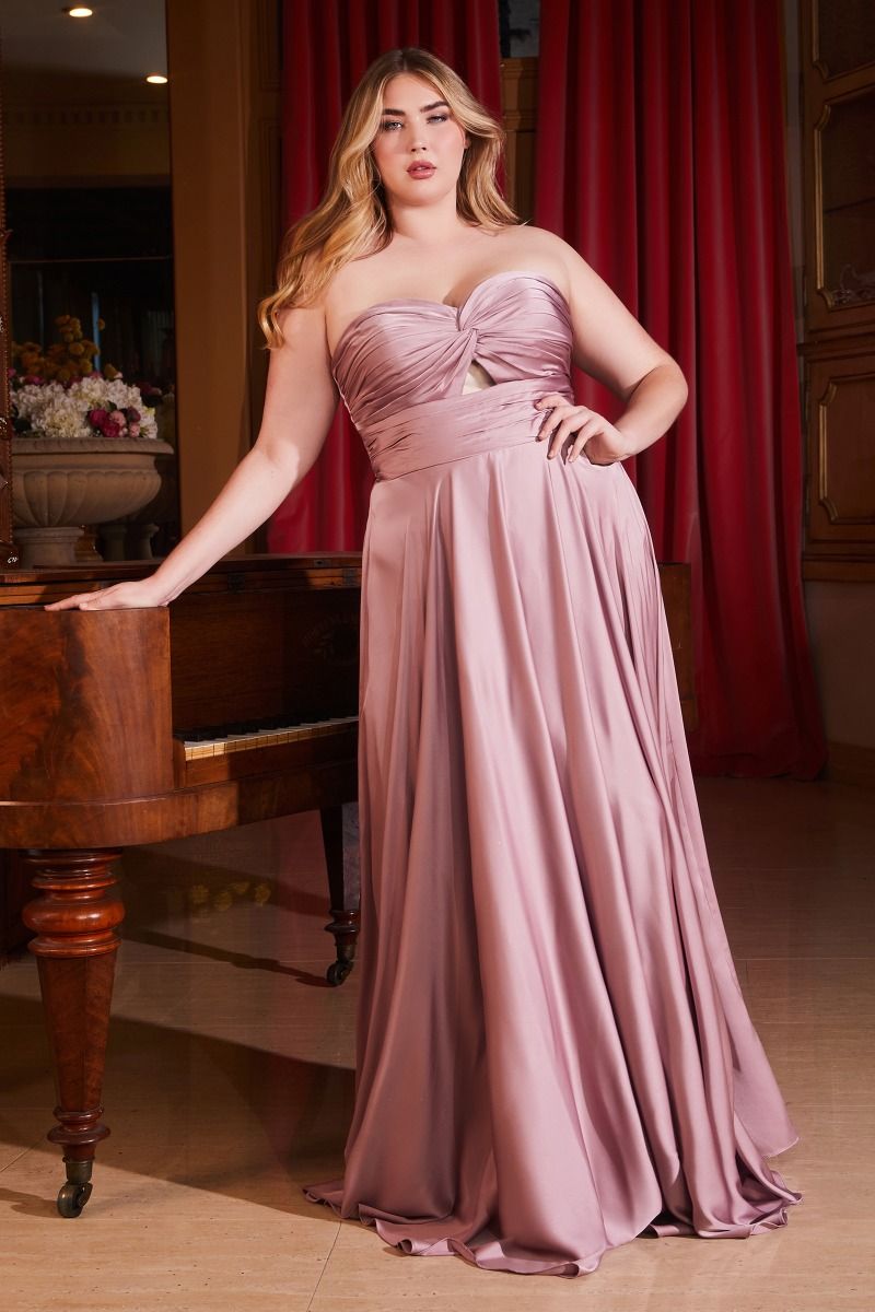 Refined Strapless Satin A-Line Dress with Keyhole Waist Detail (7496C)