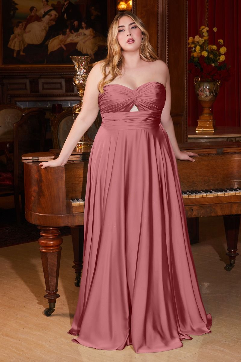 Refined Strapless Satin A-Line Dress with Keyhole Waist Detail (7496C)