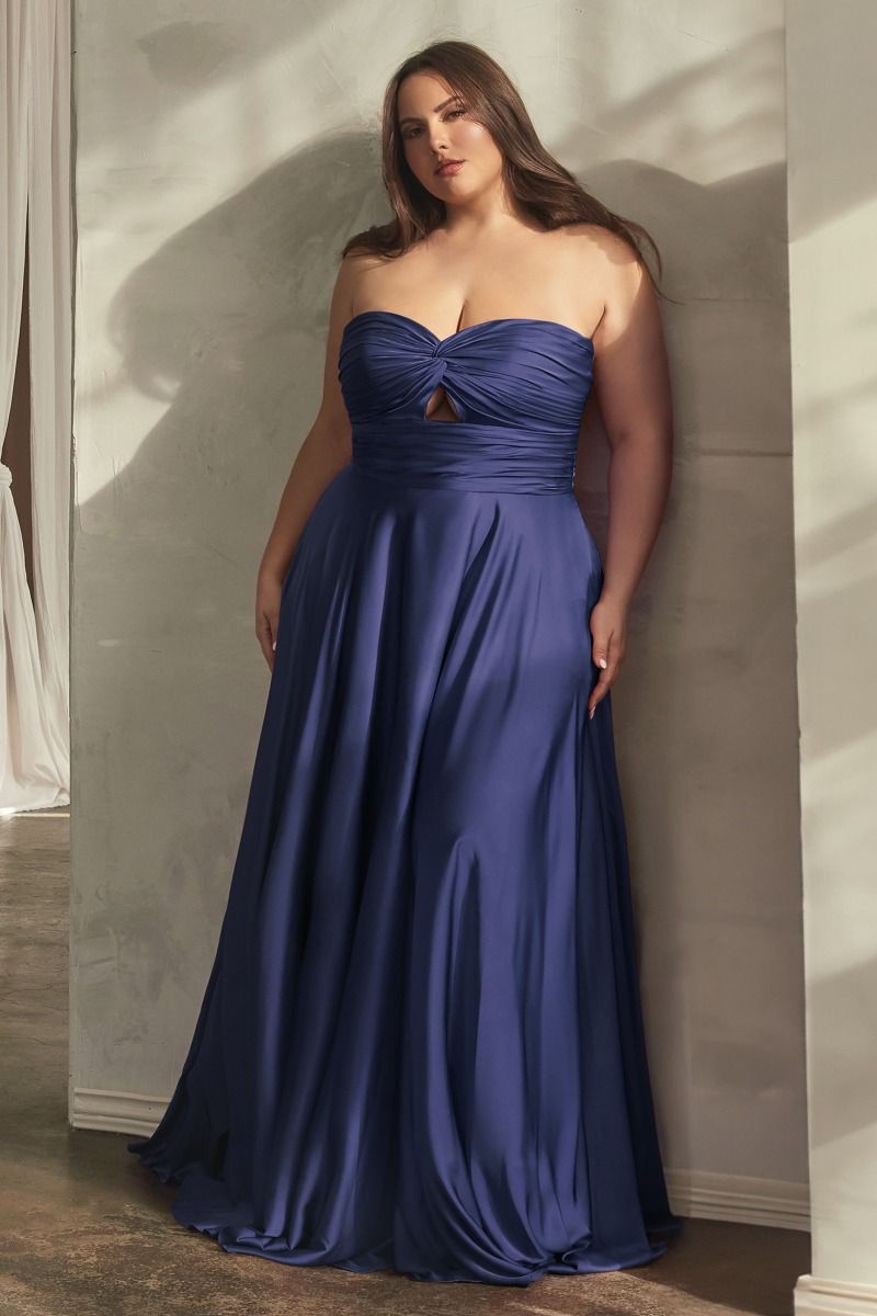 Refined Strapless Satin A Line Dress with Keyhole Waist Detail (7496C)