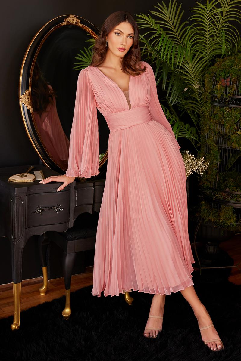 Pleated Chiffon Long Sleeve Gown (CD242)