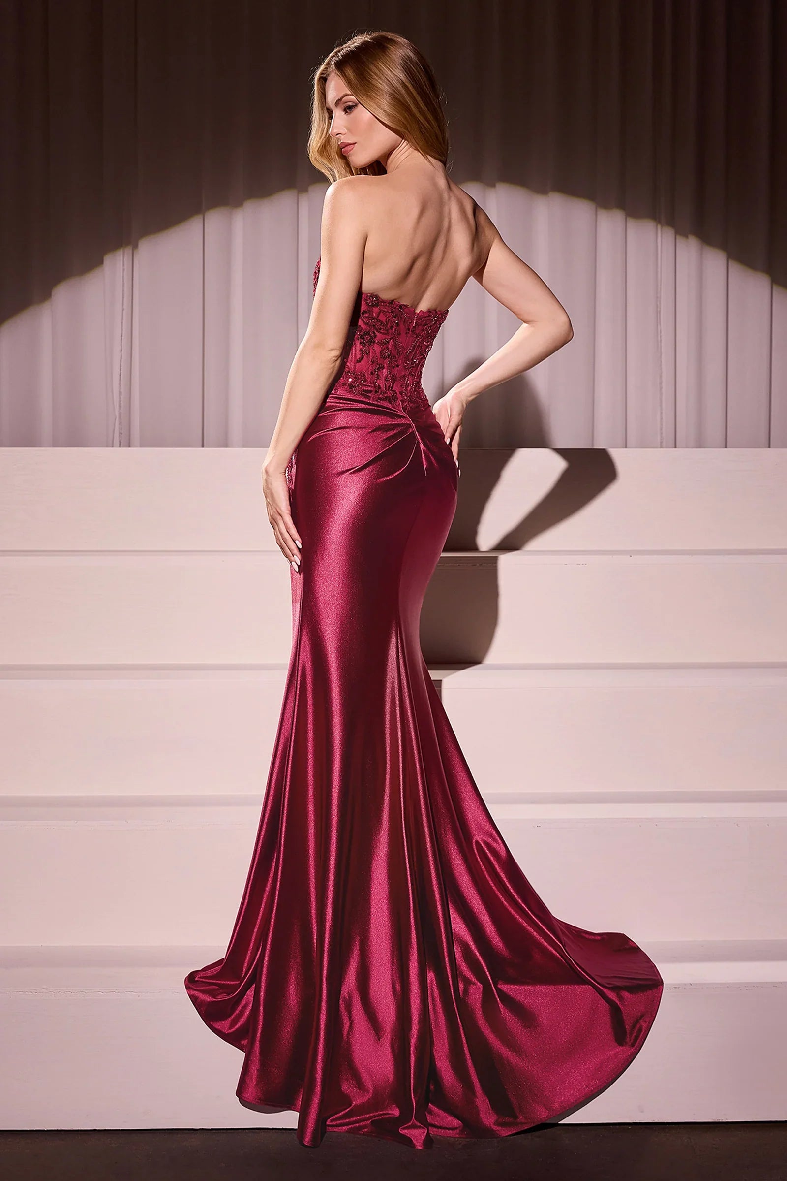 Satin & Lace Strapless Fitted Gown (KV1112)